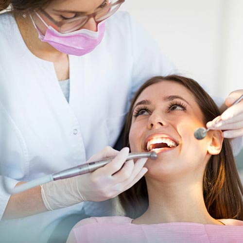 a happy patient getting a dental exam